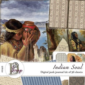 Native Americans junkjournal kit afdrukbaar van 36 vellen Indian boho-indianen tribale etnische Navajo Azteekse junkjournal benodigdheden #040