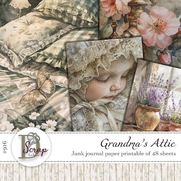 Grandmas attic country life junk journal paper printable 48 sheets Farmhouse Cottagecore Cozy home Shabby chic Cottage journal supplies #916