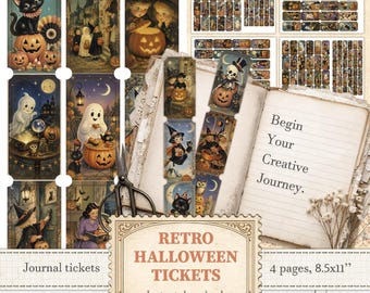 Retro Halloween ticket ephemera Boo basket favors Happy Halloween junk journals | Digital download | 1724