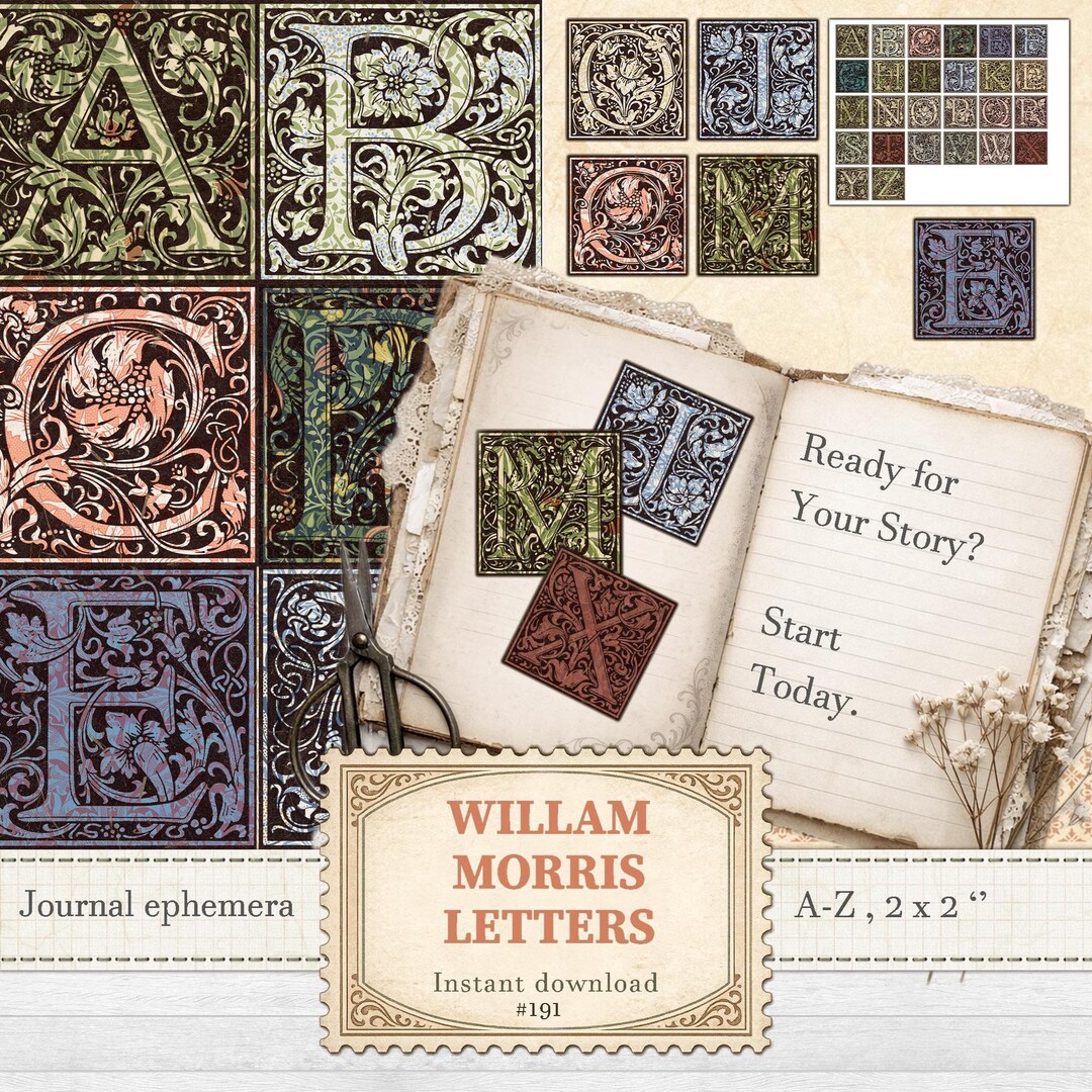 William Morris Ephemera Alphabet 26 Letters for Art Nouveau ...