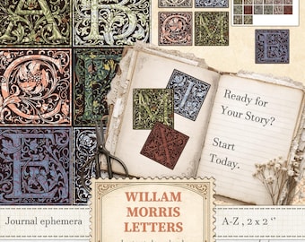 William Morris ephemera alphabet 26 letters for Art Nouveau scrapbooking | Digital download | 191