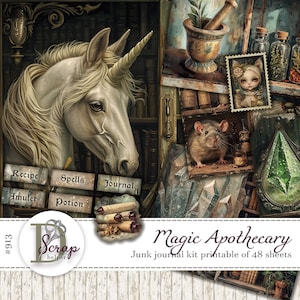 Kit de diário de lixo de boticário mágico para impressão 48 folhas Livro de feitiços de magia de farmácia de fantasia de bruxa Suprimentos de diário de lixo de boticário de ervas #913