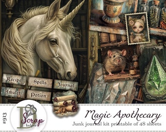 Magic apothecary junk journal kit for witch fantasy scrapbooking and slow crafting | Digital download