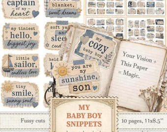 Baby boy fussy cut snippets for newborn stickers and pregnancy journaling | Digital download | 1504