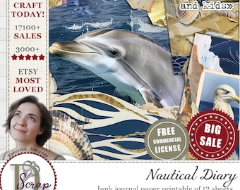 Nautical collage paper for ocean scrapbooking and seaside coastal junk journaling | Digital download| 546