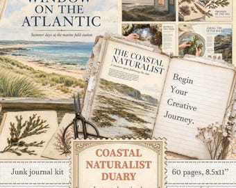 Coastal naturalist field journal kit Seaweed herbarium ephemera Marine nature study | Digital download | 1621