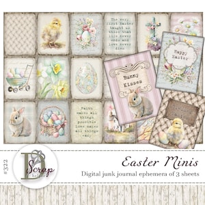 Ostern Minibuch druckbare Glaube Ephemera 3 Blätter Frühling Kaninchen Blumen Eier Hase Jesus Bibel Gebet Devotional Junk Journal liefert #322