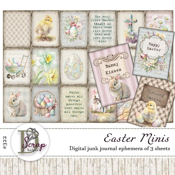 Easter mini book printable Faith ephemera 3 sheets Spring Rabbit Flowers Eggs Bunny Jesus Bible Prayer Devotional junk journal supplies #322