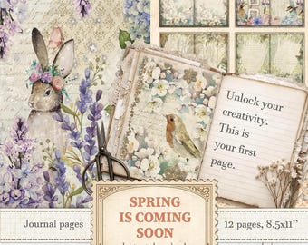 Summer cottage garden journal pages for shabby floral ephemera and scrapbooking | Digital download | 025