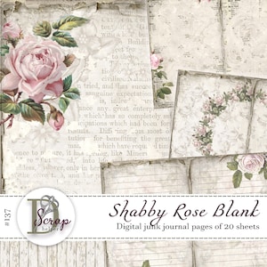 Shabby Rosen - 20 Seite blanko Papier Vintage Shabby Chic Rosa - 20 Seiten zum Ausdrucken - Junk Journal #137