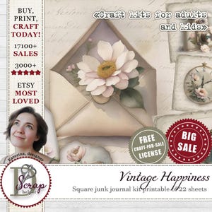 Vintage Junk Journal Kit 22 Blatt Rosa farbenfroh shabby chic Cottagecore Geschenk #384