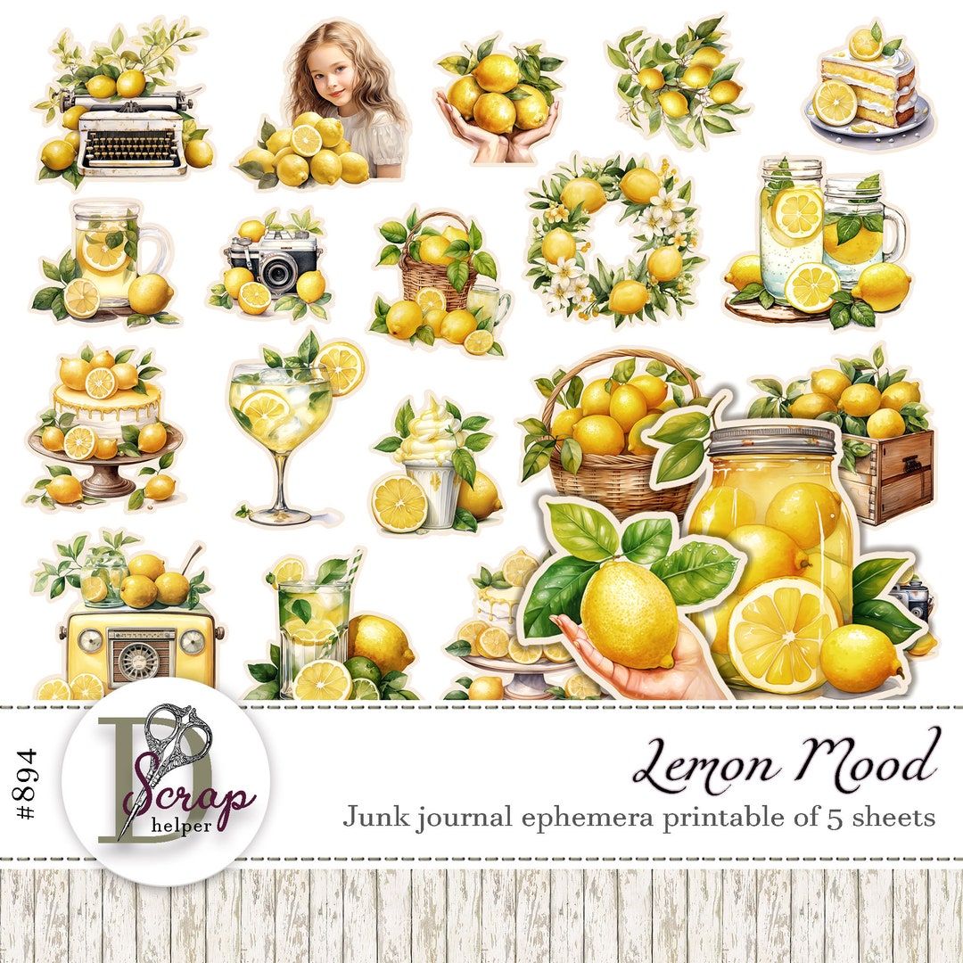 Vintage Lemon Junk Journal Ephemera Fussy Cut Printable of 5 Sheets ...