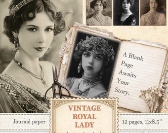 Vintage kungligt fotoporträtt av kvinnor för skräpjournaler och scrapbooking | Digital nedladdning | 431