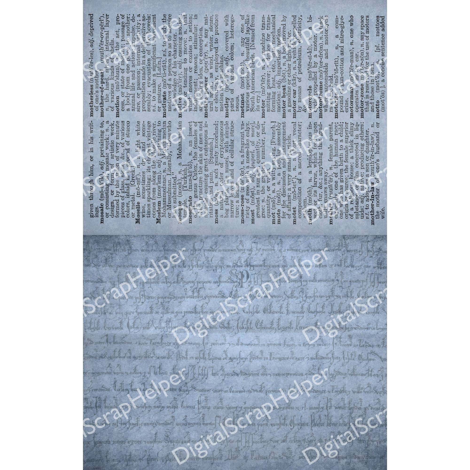 ヴィンテージブルーのジャンクジャーナルペーパーパック、16枚入り印刷