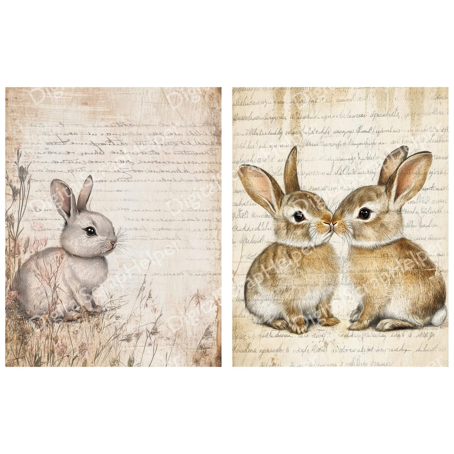 Scrappy Rabbit Cute Rabbit Ledger Paper Printable 12 Sheets Scrappy Bunny French ...