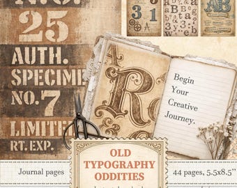 Bakgrundspapper med vintagetypografi för grundläggande ephemera och neutral scrapbooking | Digital nedladdning | 1336
