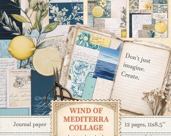 Mediterranean collage paper for Italian grandmother decor and scrapbooking | Digital download | 812