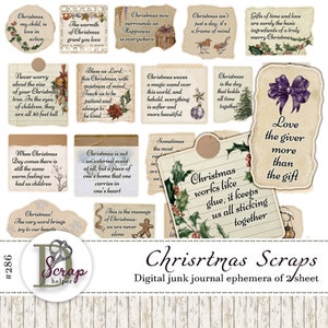 Vintage kieskeurig gesneden kerstkladjes afdrukbaar van 2 vellen kerstcitaten Cadeaukaartjes Adventskalender benodigdheden junk journal benodigdheden #286