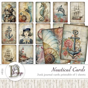 Vintage nautical junk journal cards for ocean scrapbooking and marine slow crafting | Digital download
