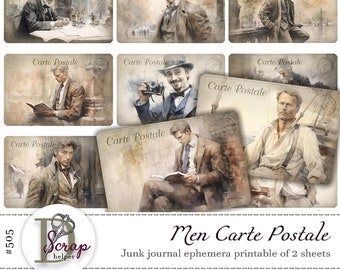 Vintage men journal cards for masculine junk journals and ephemera | Digital download