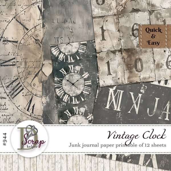 Clock and time junk journal paper pack of 12 sheets Scrappy Dials Industrial Grunge Steampunk Neutral Man Masculine Free commercial use #944