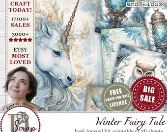 Winter Fairy tale junk journal kit printable 36 sheets Christmas Wonderland Magic Mystery Witch Fantasy journal supplies #502