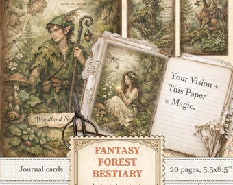 Fantasy forest folklore bestiary magical paper for half letter ephemera and journaling | Digital download