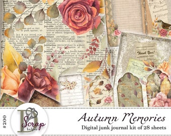 Autumn cottagecore flowers junk journal kit for Thanksgiving scrapbooking | Digital download | 200