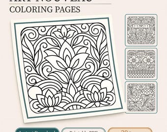 Art Nouveau-kleurboek met 30 vette en eenvoudige pdf-pagina's | Digitale download