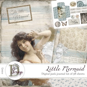 Kit de journal indésirable sirène imprimable de 38 feuilles Sea Ocean Aqua Nautical Fairy carnet de bord fournitures #005