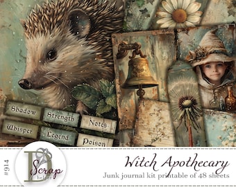 Witch apothecary junk journal kit for fantasy scrapbooking and slow crafting | Digital download