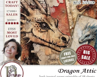 Vintage dragon paper for Medieval fantasy junk journals and scrapbooking | Digital download | 712