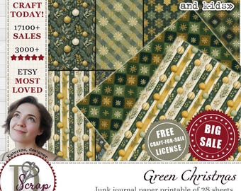 Vintage green Christmas digital paper for holiday backgrounds and Christmas crafting US Letter #1287