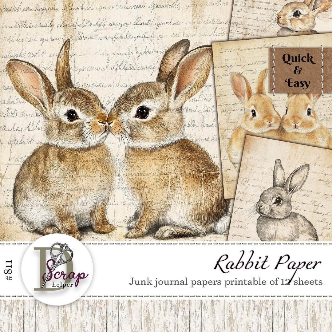 Scrappy Rabbit Cute Rabbit Ledger Paper Printable 12 Sheets Scrappy Bunny French ...