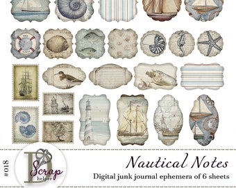 Vintage nautical ephemera printable of 8 sheets Ocean Sea Beach Coastal Sea lovers Seaside junk journal supplies #018