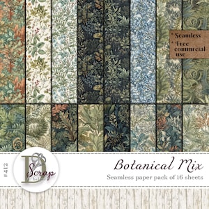 Modèle botanique sans couture Fougères Feuilles Herbes Fleurs sauvages Shabby chic Cottagecore Utilisation commerciale gratuite de 16 feuilles #412
