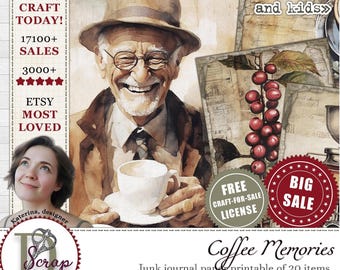Kaffee junk Journal Papiere für Collagen und Scrapbooking | Digitaler Download