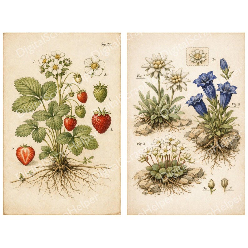 Old Botanical Encyclopedia Cards for 19th Century Journal Inserts and ...