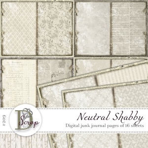 16 Blätter Vintage Shabby Chic Landhaus Grau Cottagecore Junk Journal Zubehör #209