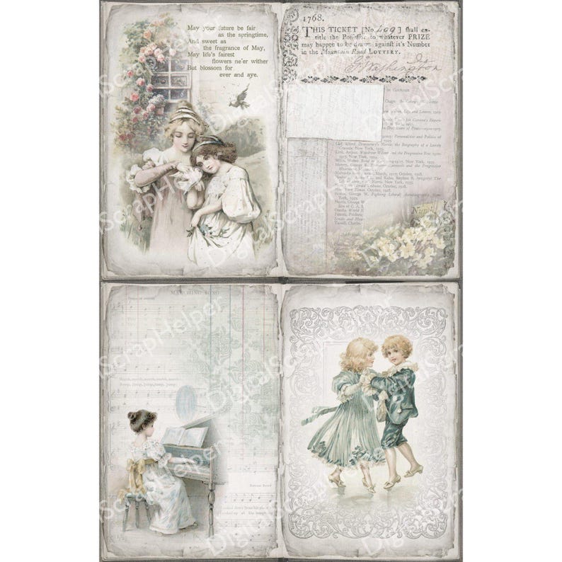 Vintage Muted Cottage Junk Journal Pages for Spring Scrapbooking and ...