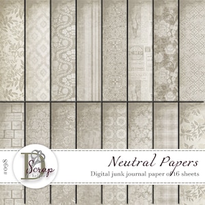 16 Blätter Shabby Chic Neutral Base Antique Biege Papier #098