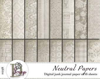 Basic essentials junk journal paper printable of 16 sheets Shabby chic Neutral Base Antique Biege junk journal supplies #098