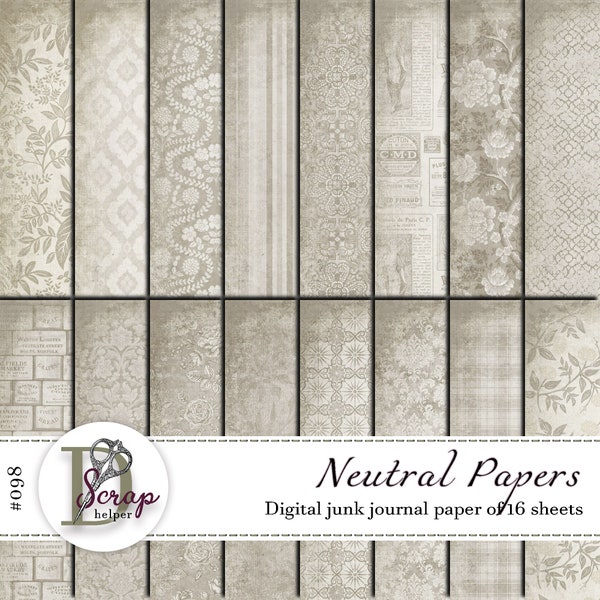 Basic essentials junk journal paper printable of 16 sheets Shabby chic Neutral Base Antique Biege junk journal supplies #098