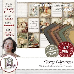 Retro kerstminiboeken afdrukbaar 3 vellen kerstpoppenhuis miniatuur cadeau kerst efemere kerstmis junk dagboek benodigdheden #513