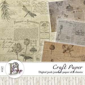 Neutrales Junk Journal Papier 8 Blatt Flohmarkt Vintage Shabby Chic Basics Junk Journal #127