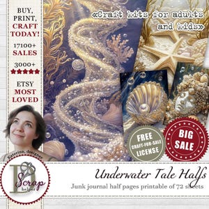 Underwater tales Junk-Journal halbe Seiten von 72 Blatt Lost Atlantis Verzauberter Ozean Fantasy Meerjungfrau Schloss Unter den Meeresgeschichten #1105