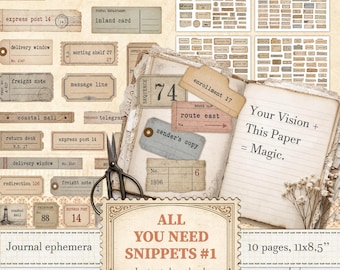 Vintage journal snippets ephemera for scrap collages and faded essentials | Set1 | Digital download | 1435
