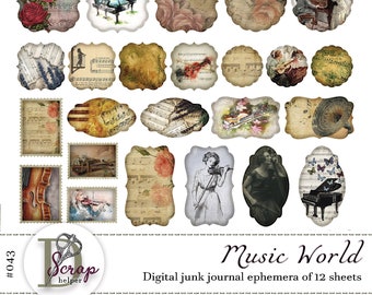 Efemerydy muzyczne w stylu vintage dla muzyków, temat powolnego tworzenia i dzienników śmieci | Pobieranie cyfrowe