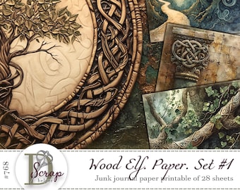 Papel imprimible para diario basura de elfos del bosque, 28 hojas, fantasía, elfo, espíritu del bosque, hada, elfo, dríada, magia, grimorio, suministros para diario basura n.° 768