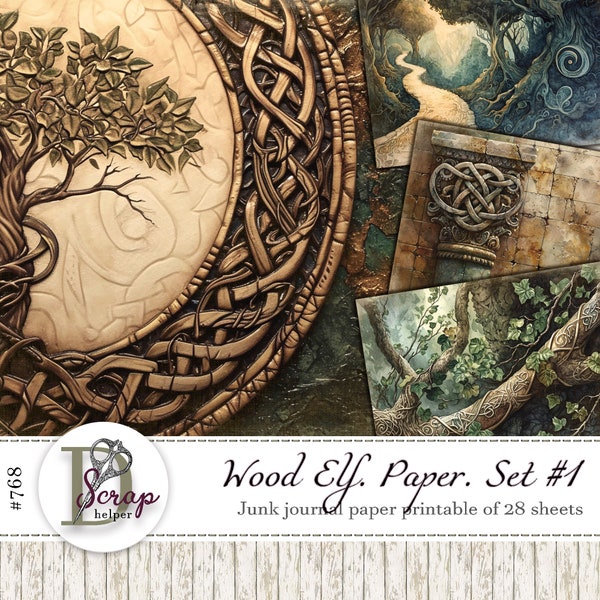 Forest elves junk journal paper printable of 28 sheets Fantasy Elven Wood Spirit Fairy Elf Driade Magic Grimoire junk journal supplies #768